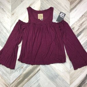 NWT Chaser Cold Shoulder Bell Sleeve Blouse Top